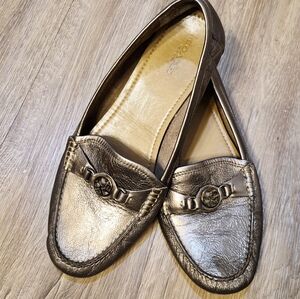COACH Golden Metallic Arlene Turnlock Driver Moccasins